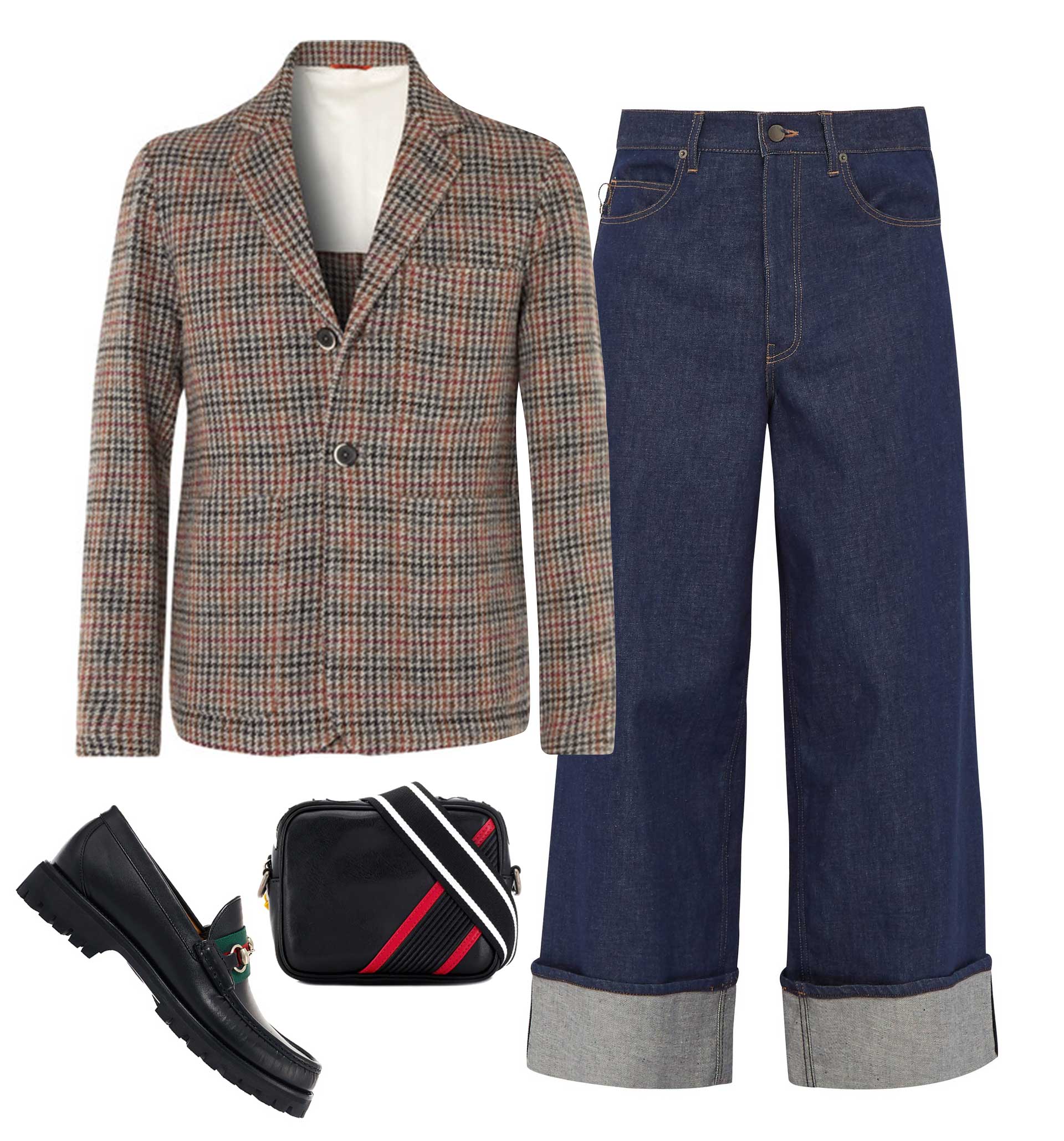Джинсы King & Tuckfield, €258; жакет Barena, £395; обувь Gucci, 32600 рублей; сумка Givenchy, 88833 рублей Джинсы King & Tuckfield, €258; жакет Barena, £395; обувь Gucci, 32600 рублей; сумка Givenchy, 88833 рублей