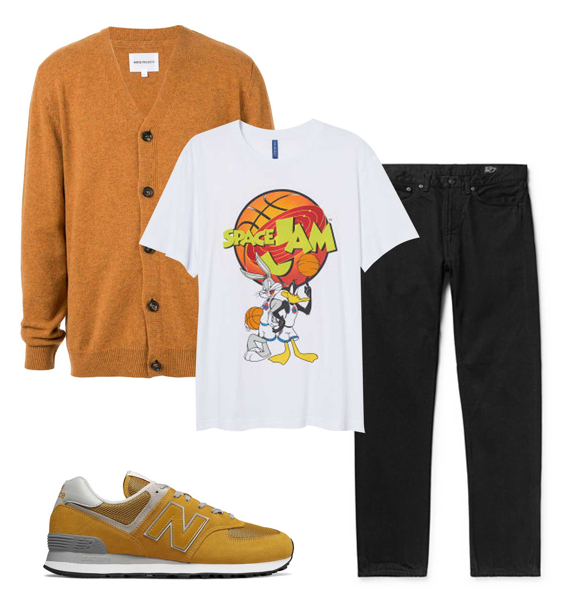 Джинсы OrSlow, £141; кардиган Norse Projects, 12729 рублей; футболка H&M, 1199 рублей; обувь New Balance, 9990 рублей Джинсы OrSlow, £141; кардиган Norse Projects, 12729 рублей; футболка H&M, 1199 рублей; обувь New Balance, 9990 рублей