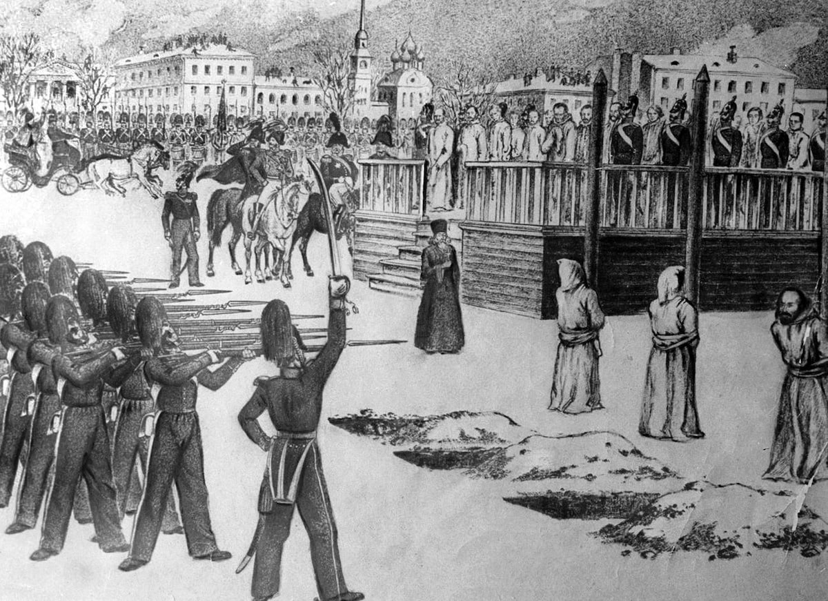 «Обряд казни на Семёновском плацу», рисунок Б. Покровского, 1849 год. «Обряд казни на Семёновском плацу», рисунок Б. Покровского, 1849 год.