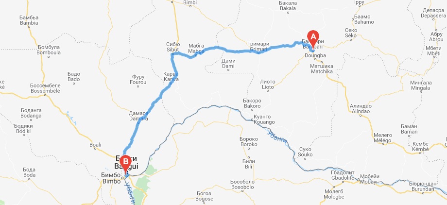 Дорога из Банги (B) в Бамбари (A) Дорога из Банги (B) в Бамбари (A)