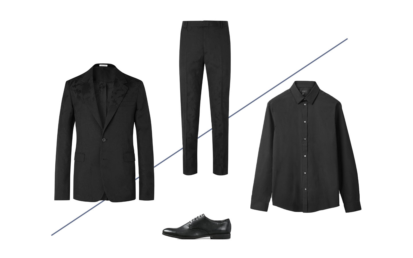 Пиджак Alexander McQueen, £1499; брюки Alexander McQueen, £473; рубашка COS, $89; туфли Vagabond, 9400 руб. Пиджак Alexander McQueen, £1499; брюки Alexander McQueen, £473; рубашка COS, $89; туфли Vagabond, 9400 руб.