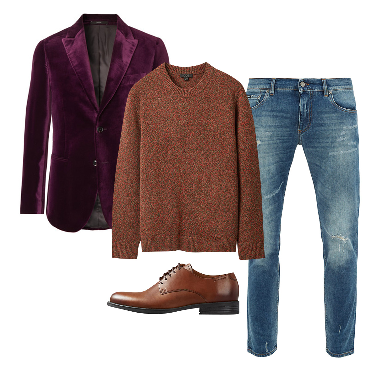 Жакет, Paul Smith, £684; свитер, COS, €99; джинсы, Dolce & Gabbana, €527; обувь, Vagabond, 9000 руб. Жакет Paul Smith, £684; свитер COS, €99; джинсы Dolce & Gabbana, €527; обувь Vagabond, 9000 рублей
