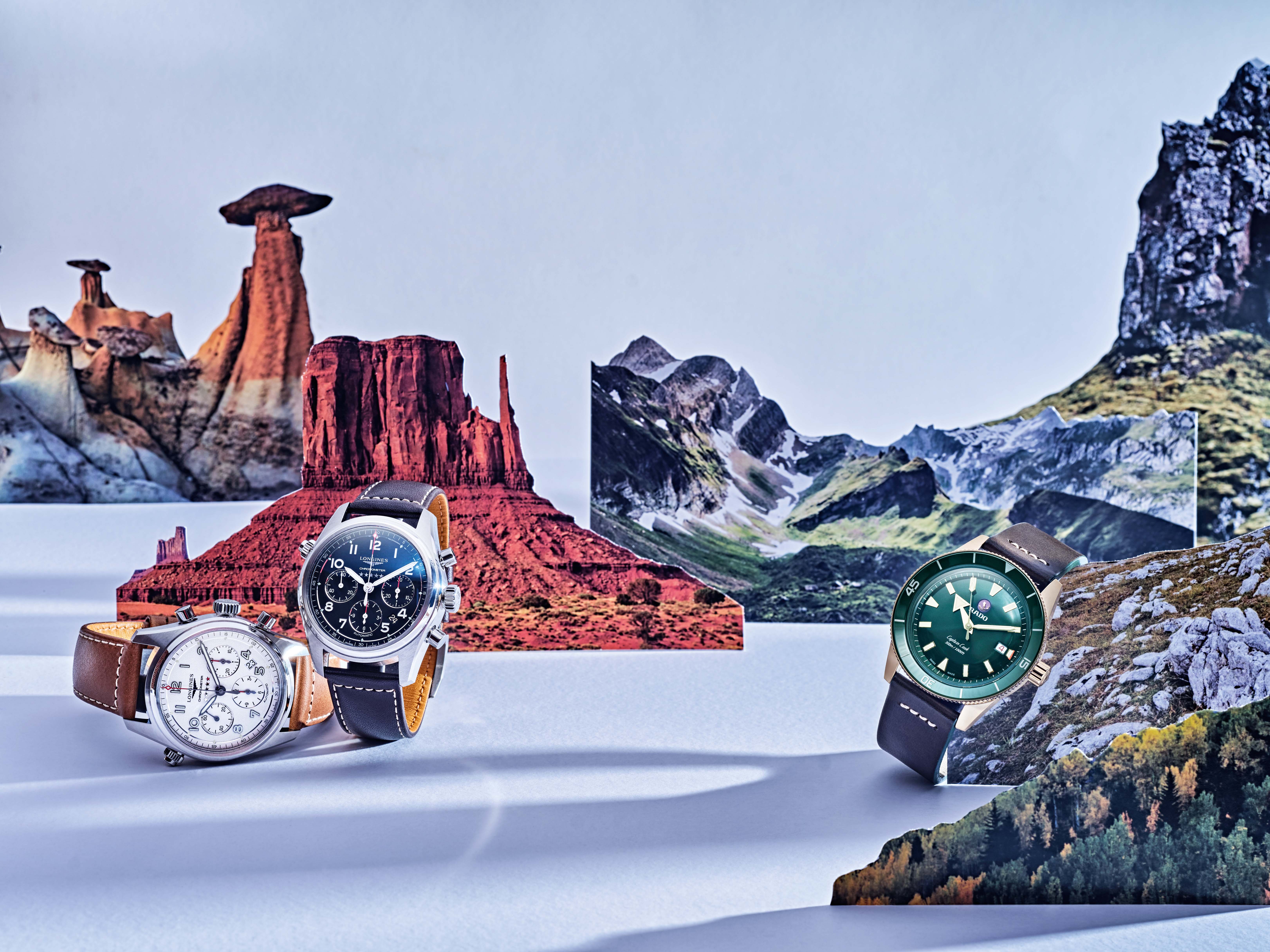 Longines Spirit (слева)
Rado Captain Cook Automatic Bronze (справа) Longines Spirit (слева)